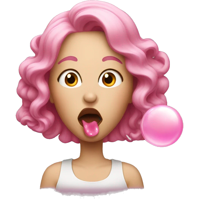 white woman with pink hair blowing bubble gum emoji