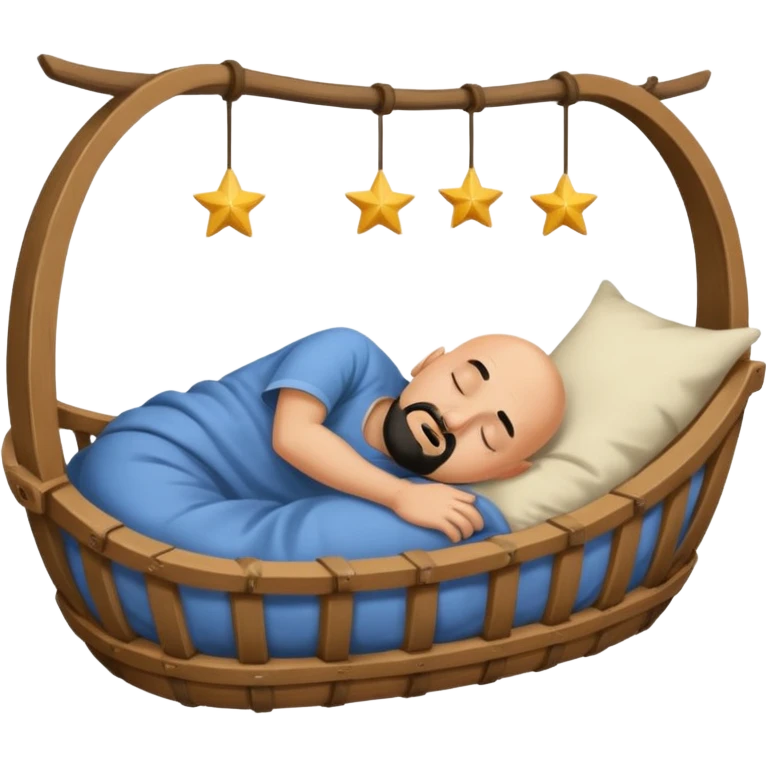 a bald, tan man who has a black goatee sleeping in a cradle emoji