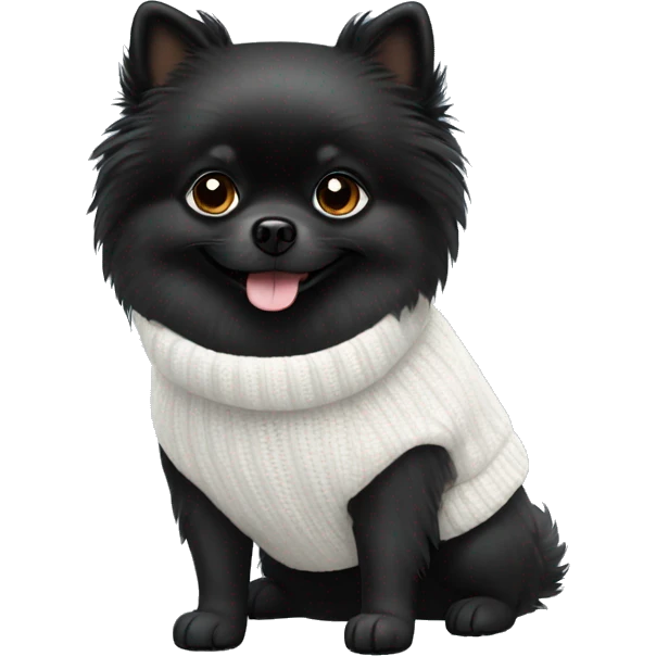 Black pomeranian wearing white sweater emoji