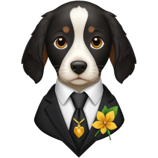 Un Springer allemand noir en costard-cravate et dans la petite poche du costard il y a un trèfle à quatre feuilles emoji