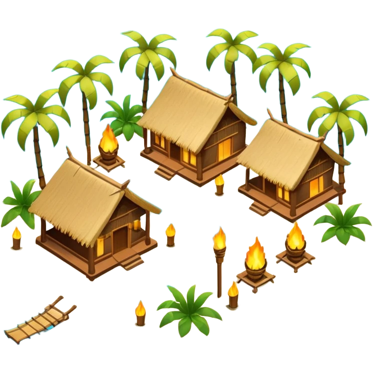 glowing tropical beach / resort in airbnb style isometric emoji