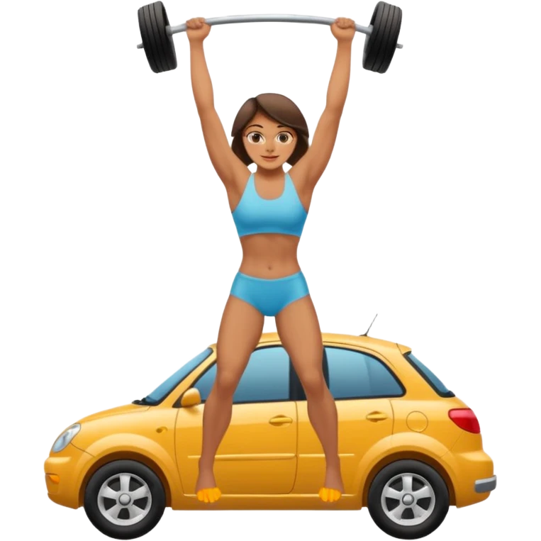 Barefoot woman lifting up a car with her hands emoji