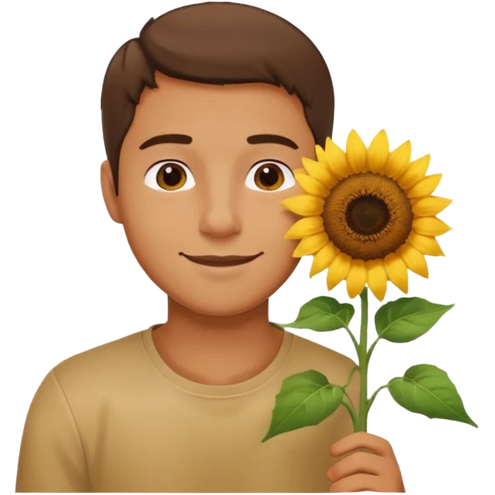 Man smelling sunflower with gentle smile, half body emoji