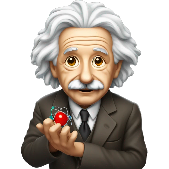 Albert Einstein holding a model of an atom emoji