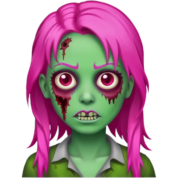 Create a zombie emoji in the style of an iPhone emoji, longo Hot pink hair emoji