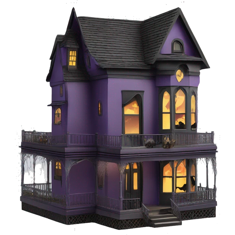 Barbie’s and Batman’s 6 story tall very haunted dream house with complete wrap-around porch and spider webs everywhere and some broken windows and boards  emoji