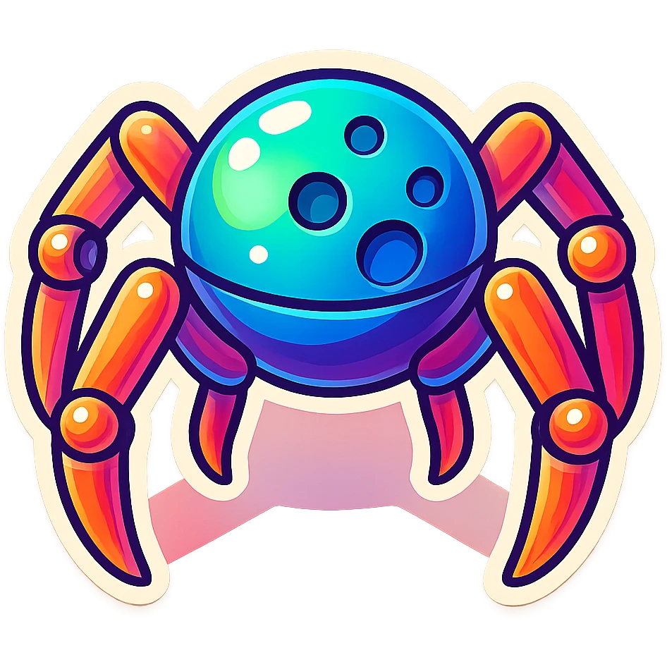 symmetrical 4 legged robot. center sphere with 4 evenly spaced legs. 1 leg extends from each side at sphere's equator walking emoji