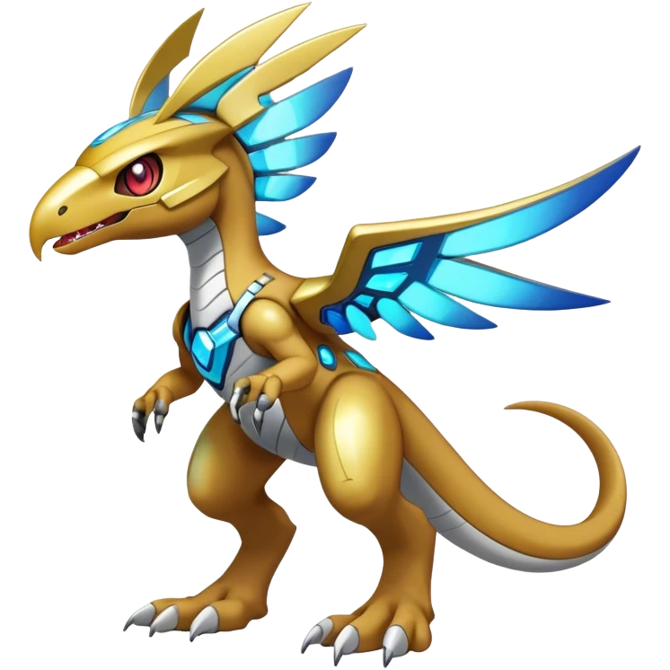 Shiny Futuristic Celestial Fakemon-Pokemon-Digimon-Spectrobes-Raptor-fusion, full body, teo emoji