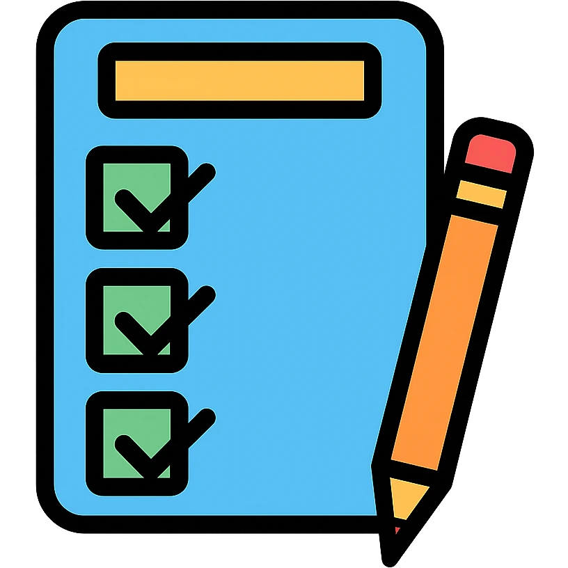 survey form with checkboxes and a pencil emoji