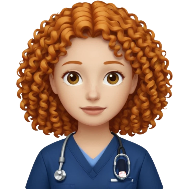 a ginger curly hair vet woman with navy blue scrub

 emoji