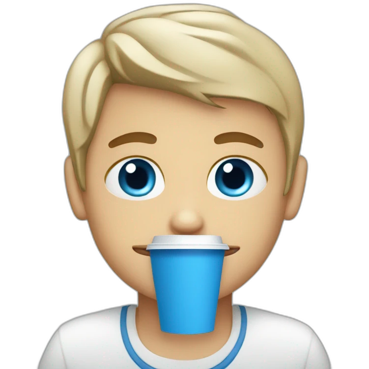 white blue eyed boy with a disposable cup of Coffee emoji