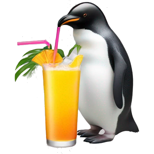 Penguin sipping a tropical drink emoji
