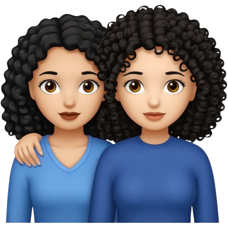 2 girl best friends. One who is African american with black hair and dark brown eyes. one who is white with curly dark brown hair and dark brown eyes. emoji