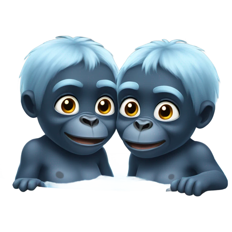 Two blue gorilla babies in hot tub full scene emoji