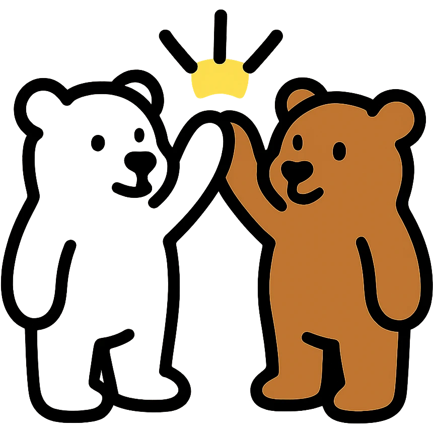 A white polar bear and brown bear giving each other a high five, showing friendship emoji
