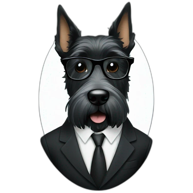 Scottish terrier all black in suit and glasses emoji