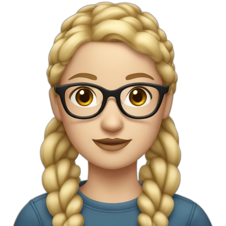 white girl with blonde pigtail braids and large dark rimmed glasses emoji