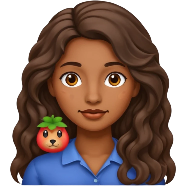 Uma mulher morena de cabelo onduladoe longo e um sinal na bochecha emoji
