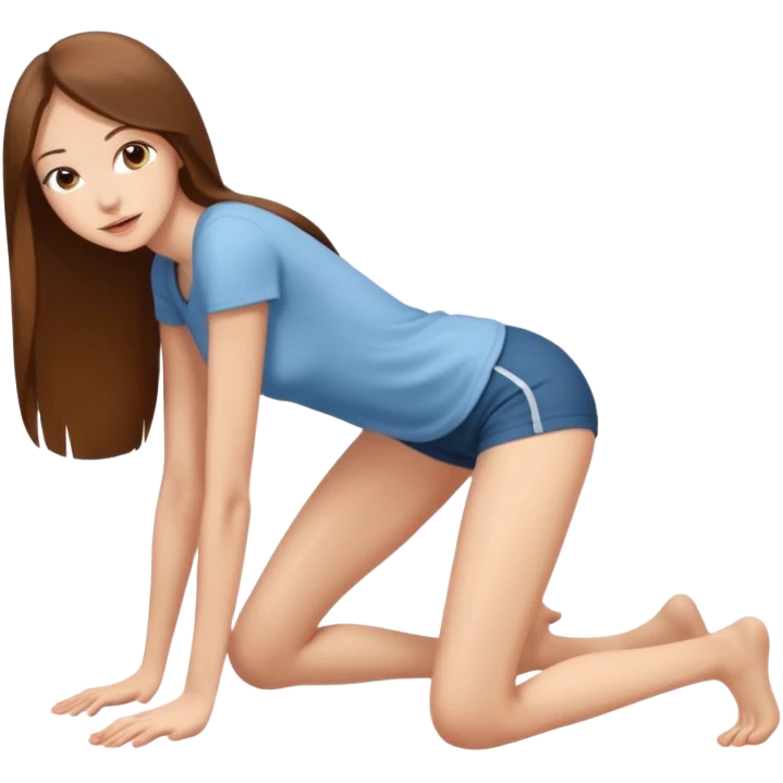 a young thin woman on all fours, doggy style position, legs spread, long hair . emoji