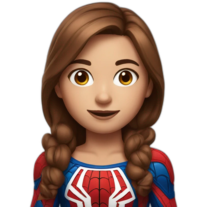 Girl with brown hair and spider-man suit emoji