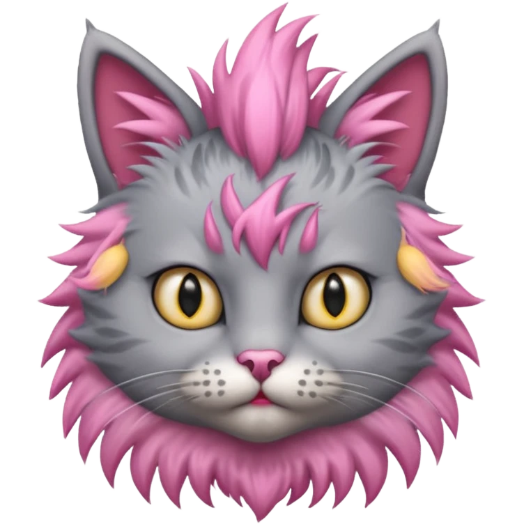 grey cat sitting with pink mohawk emoji