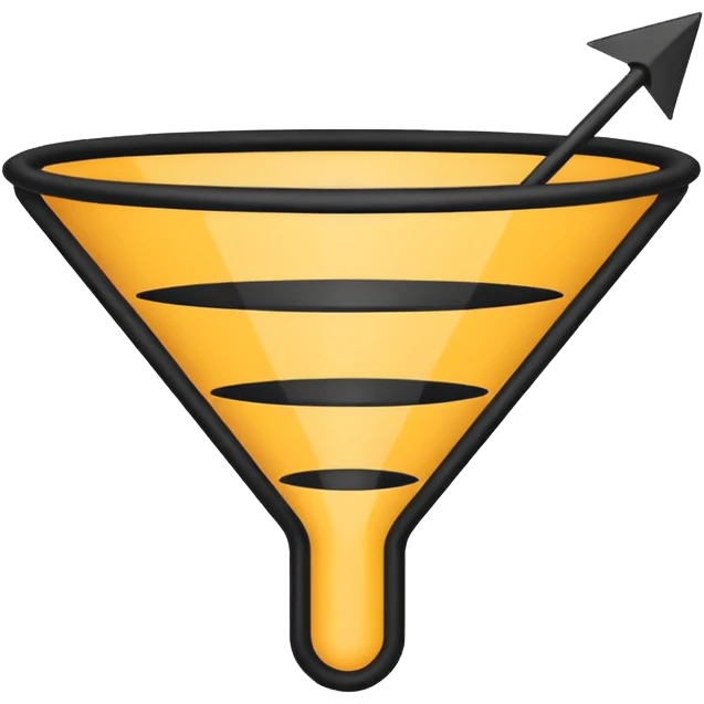 Minimalistic flat vector icon, iOS style, thin black contour on white background. Sales funnel shape with arrows pointing downward. Clean, no text, no shadows.
 emoji