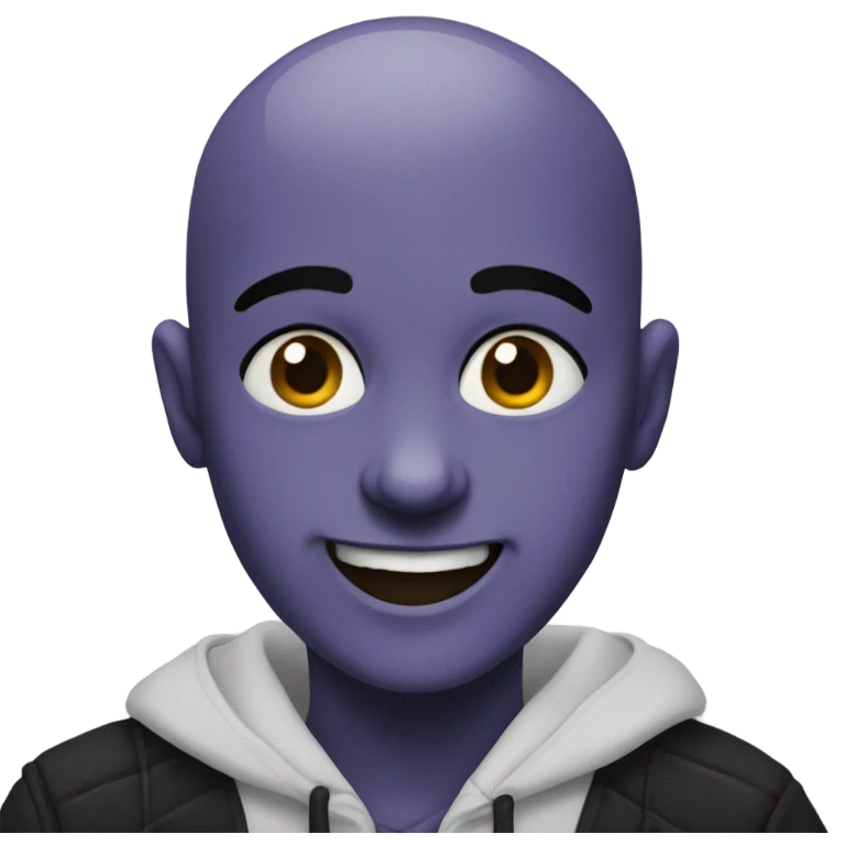 smiling bald boy in horror and black iris color emoji