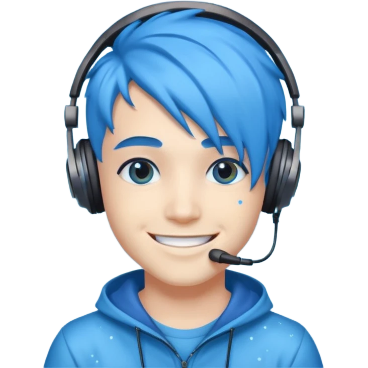 glitter blue gamer boy happy blue hair emoji