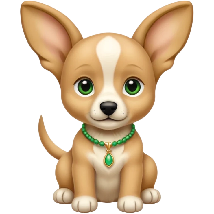 un chiot beige, les oreilles recourbées et plus foncées. Un collier vert emoji
