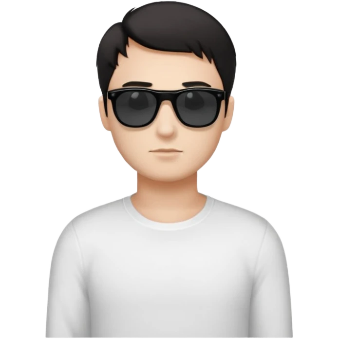 Парень в белом лонгсливе и черных прямоугольных очках солнцезащитныхс короткой стрижкой на бок темные волосы черный фон emoji
