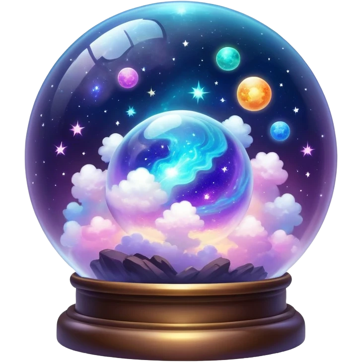 Tiny mystical mysterious sparkly cloudy magical glowing spherical nebula planets inside a glass globe dome emoji