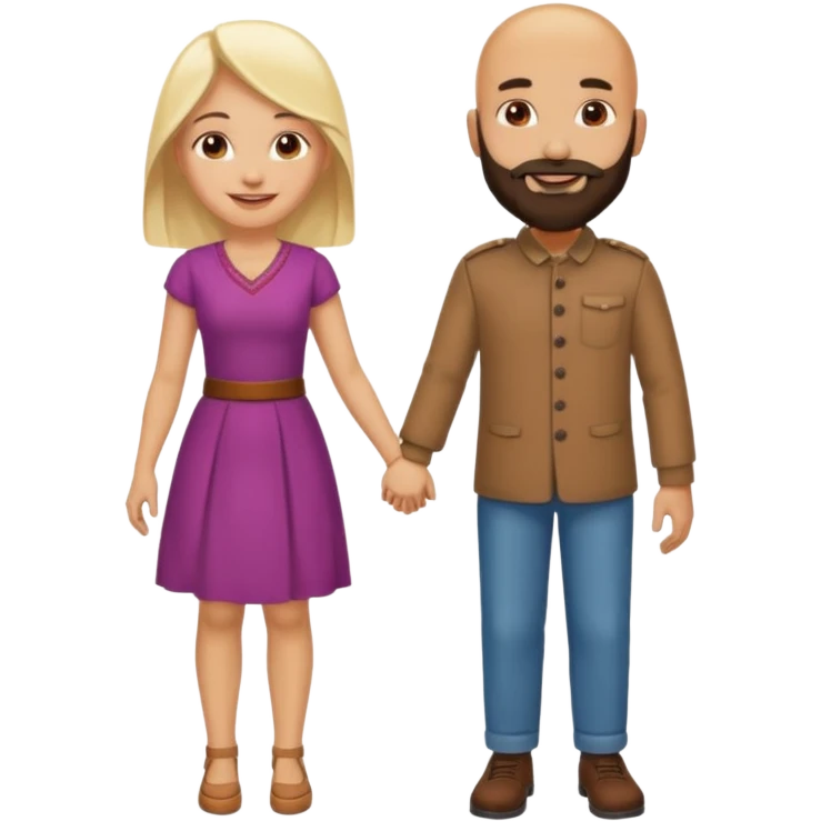 Naked bald Indian man with a beard and naked blonde woman holding hands emoji