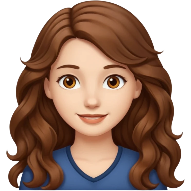 white girl with long wavy brown hair with brown eyes emoji