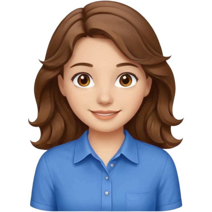brown hair, hazel eyes, blue shirt, wavy hair pretty girl emoji