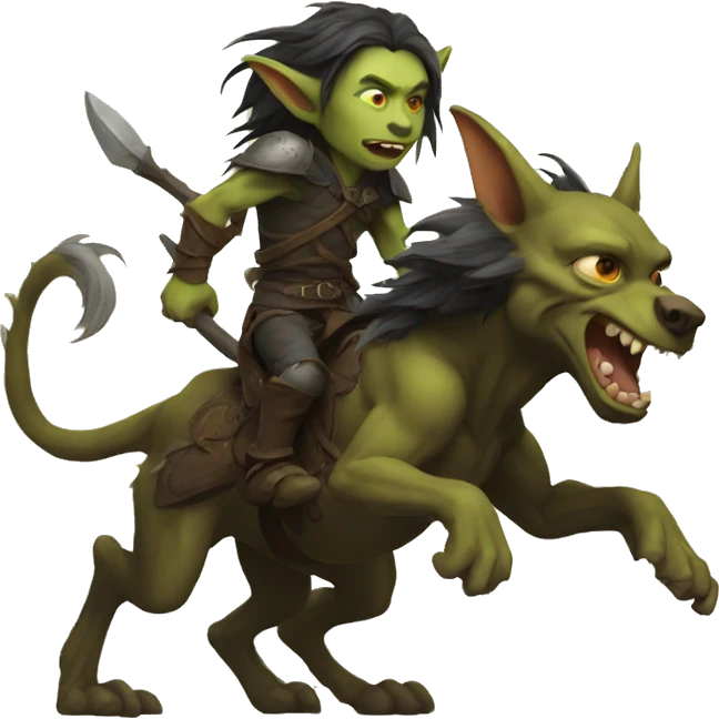 goblin with long hair riding a worg  emoji
