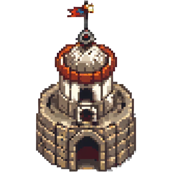 fortress with high walls and a central keep, pixel art style emoji