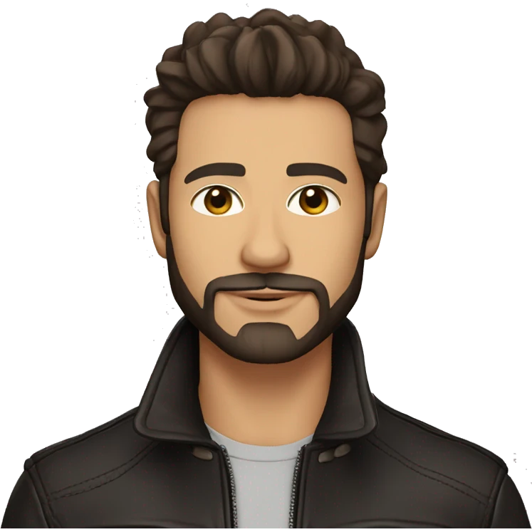 cool guy in leather jacket, dark brown hair and designer stubble beard emoji