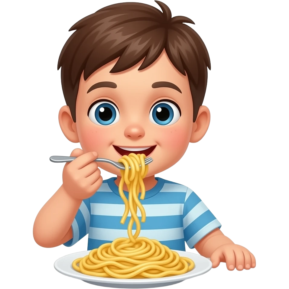 a kid is eating pasta emoji