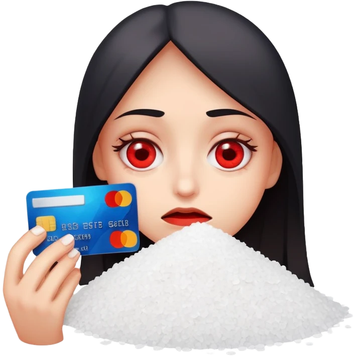 Tired red eyes holding crédito card with a pile of Salt  emoji
