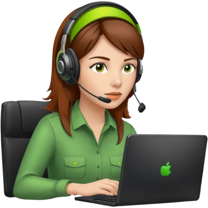 woman, brown hair, wearing a headset. she is controling limits from green, to orange, to red on the computer emoji