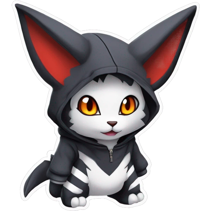 Dark Unique Anthro Cool Kawaii Bat-Winged Litten-Absol-Zangoose-Pokémon with edgy stripes Punk Techwear Hoodie Cargo Collar emoji