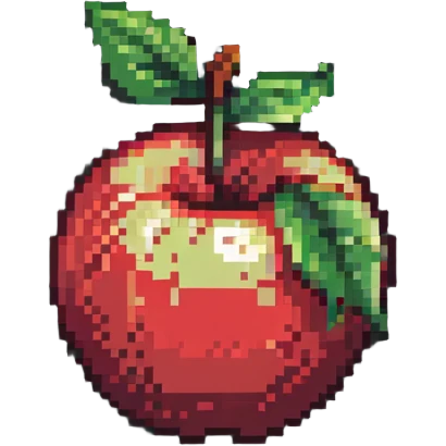 pixel art red apple with green leaf, blocky and simple, retro style emoji