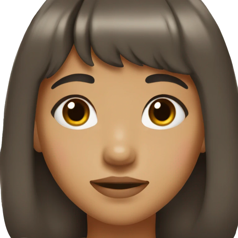 Girl that has medium dark brown hair with bangs and has birthmark in upper right of her mouth and has blush emoji