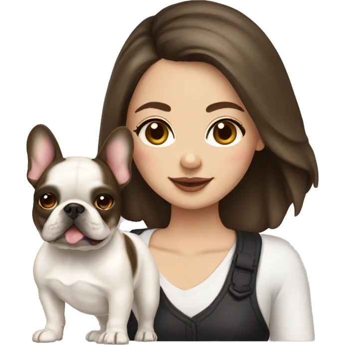 Brunette girl with cream French bulldog emoji
