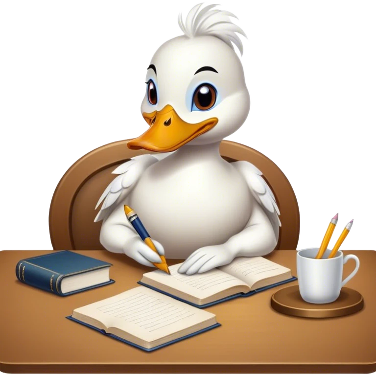 a female duck at a table writing a book emoji