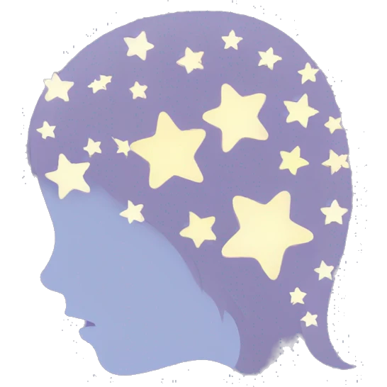 Silhouette profile woman head with 7 stars inside her head emoji