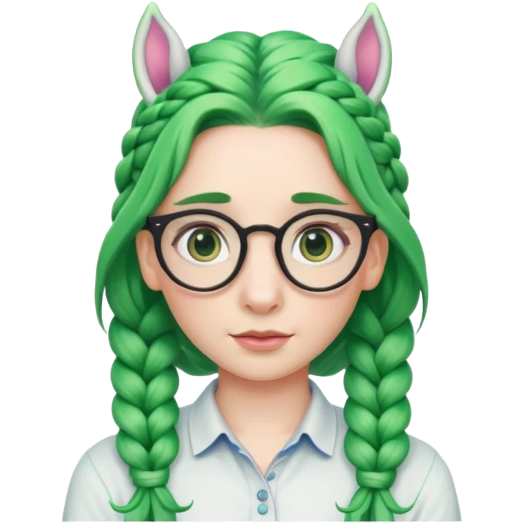 braided unicorn wiith big visible braids looking into the camera spectacled green hair emoji