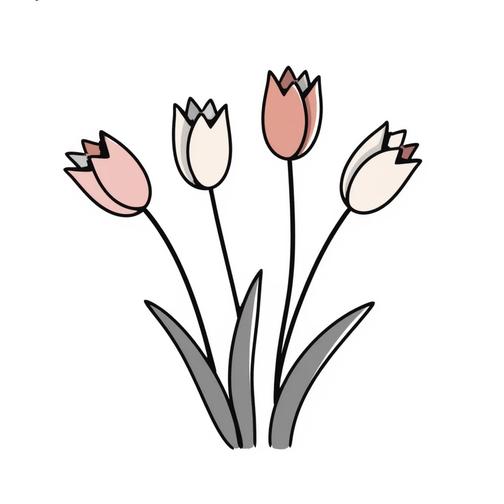 Bouquet of tulips with stems and leaves. Using specific pastel colors (dd9fb0, ffc6d3, a3bfc9, c4bee2, f1b091). Hand-drawn doodle style with delicate flower details. Multiple tulip blossoms in different stages of opening. Elegant floral design with transparent background. emoji