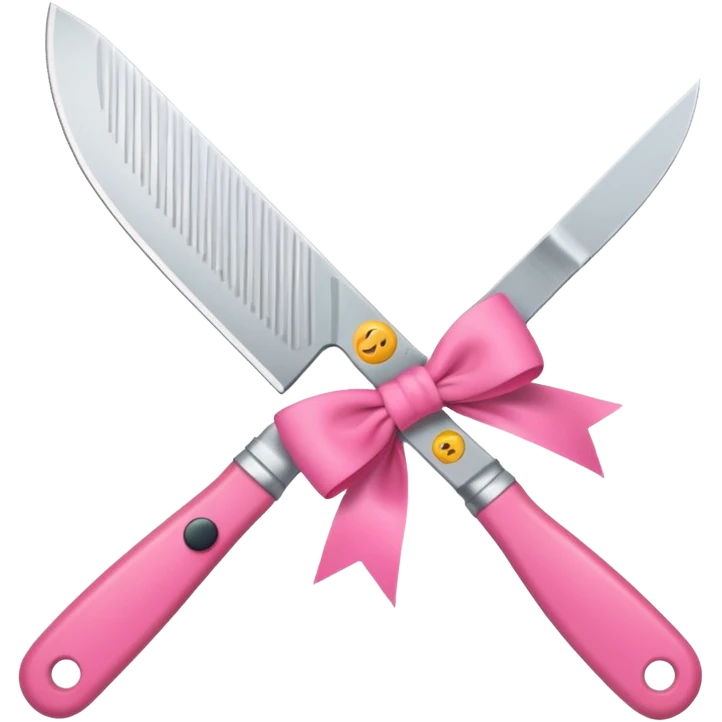Kitchen knife with a pink bow tied around the handle, emoji style, simple, flat vector, white background, only one object emoji