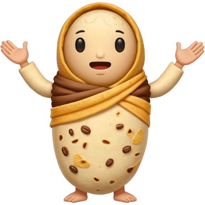 A burrito with arms and legs and no face emoji
